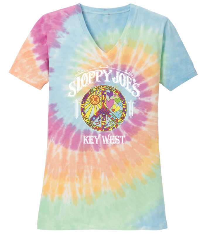 Hippie Chick #2 V-Neck Tee Pastel Rainbow