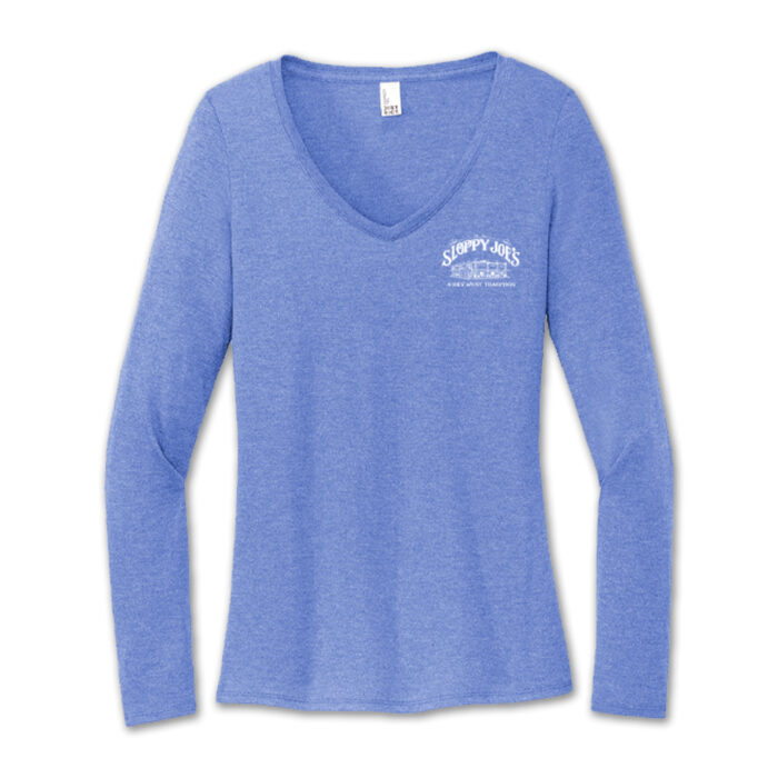 Ladies Long Slv V-Neck Bar Logo Mari Blue