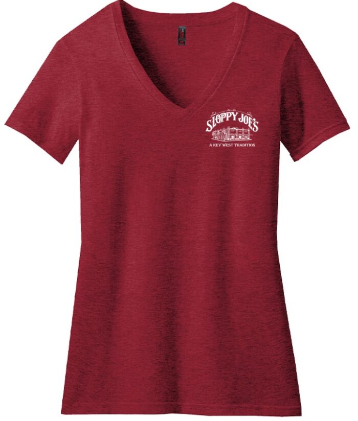 Ladies Bar Logo V-Neck Red - Image 2